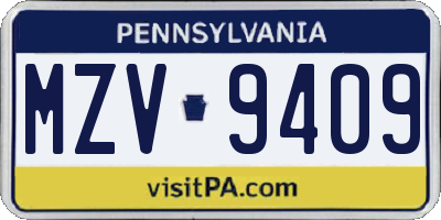 PA license plate MZV9409