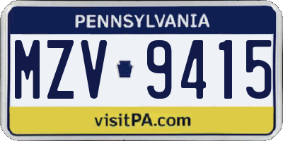 PA license plate MZV9415