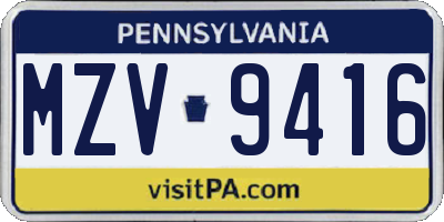 PA license plate MZV9416