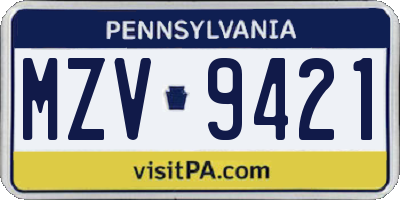 PA license plate MZV9421