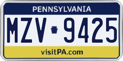 PA license plate MZV9425