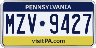 PA license plate MZV9427