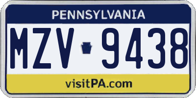 PA license plate MZV9438