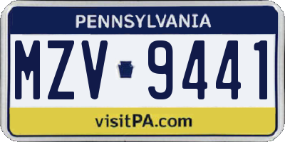 PA license plate MZV9441