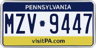PA license plate MZV9447