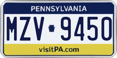 PA license plate MZV9450