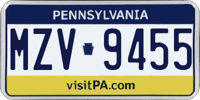 PA license plate MZV9455