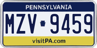PA license plate MZV9459