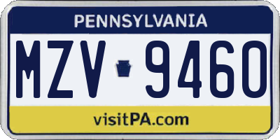PA license plate MZV9460