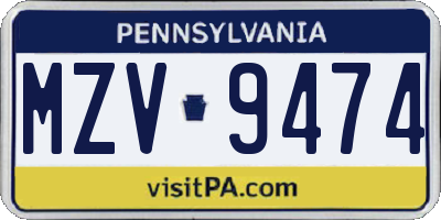 PA license plate MZV9474