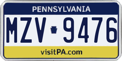PA license plate MZV9476