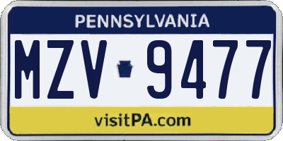 PA license plate MZV9477