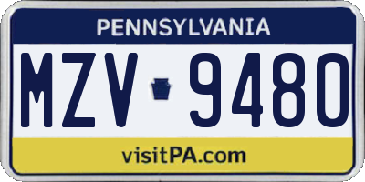 PA license plate MZV9480