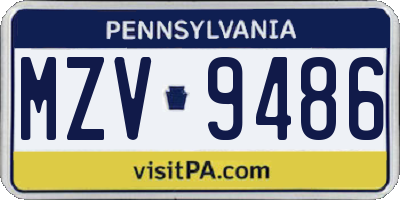 PA license plate MZV9486