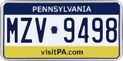 PA license plate MZV9498