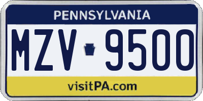 PA license plate MZV9500