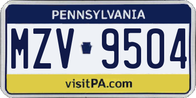 PA license plate MZV9504