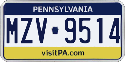 PA license plate MZV9514