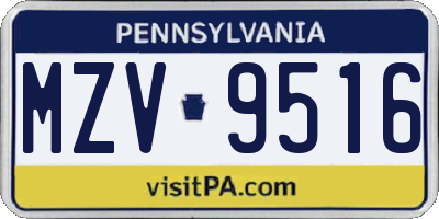 PA license plate MZV9516