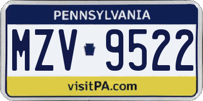 PA license plate MZV9522