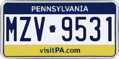 PA license plate MZV9531