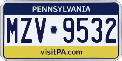 PA license plate MZV9532