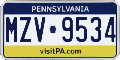 PA license plate MZV9534