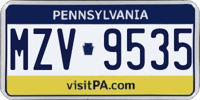 PA license plate MZV9535