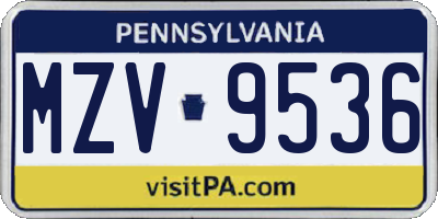 PA license plate MZV9536
