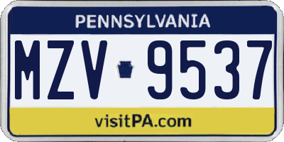 PA license plate MZV9537