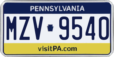 PA license plate MZV9540