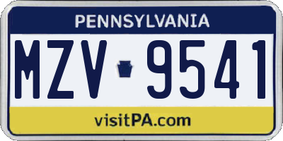PA license plate MZV9541