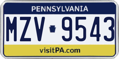 PA license plate MZV9543
