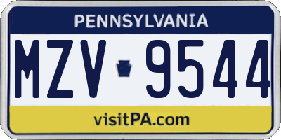 PA license plate MZV9544