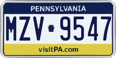 PA license plate MZV9547