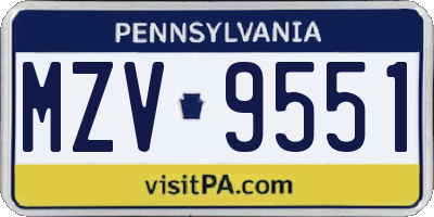 PA license plate MZV9551