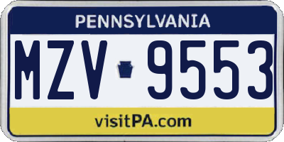 PA license plate MZV9553