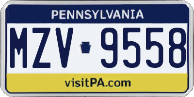 PA license plate MZV9558