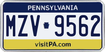 PA license plate MZV9562
