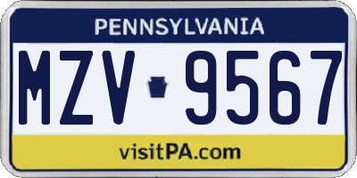 PA license plate MZV9567