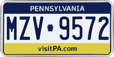 PA license plate MZV9572