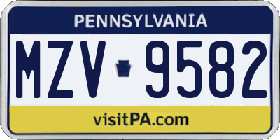 PA license plate MZV9582
