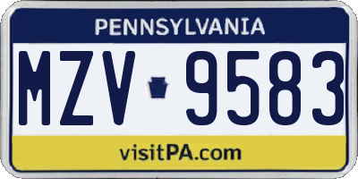 PA license plate MZV9583