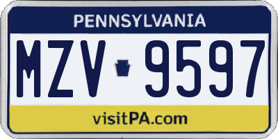 PA license plate MZV9597
