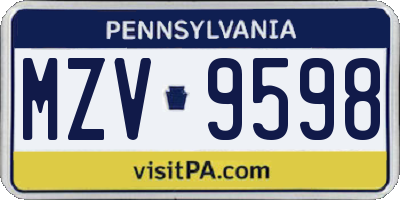 PA license plate MZV9598