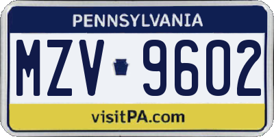 PA license plate MZV9602