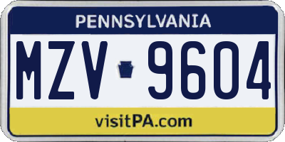 PA license plate MZV9604
