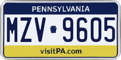 PA license plate MZV9605