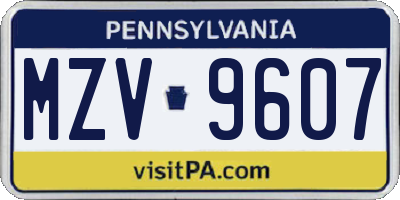 PA license plate MZV9607