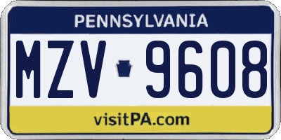 PA license plate MZV9608